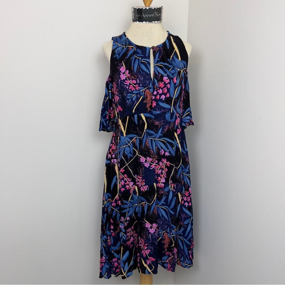 Anthropology Maeve Elia Floral Cold Shoulder Aline Midi Dress size 6